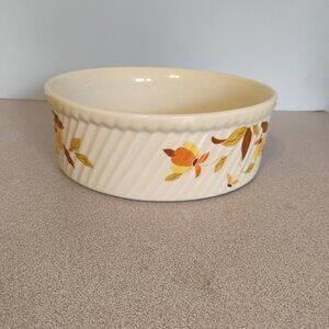 Halls Superior Souffle/Open Casserole Dish Autumn Leaves Pattern Vintage